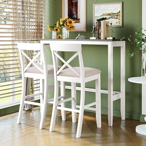LUMISOL Counter Height Dining Table Set for 2, Bar Height Kitchen Table with 2 Upholstered Chairs, 3 Piece Dining Table Set for Dining Room Kitchen Small Place, Breakfast Nook Table Set, White Cover