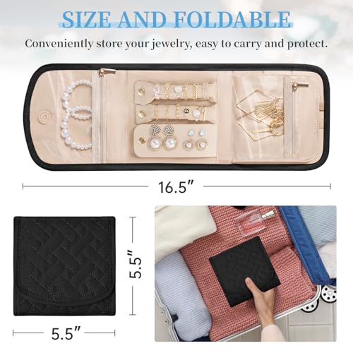Image of Travel Jewelry Holder Organizer Case, Foldable Jewelry Storage Bag, for Necklaces Rings Earrings Bracelets, Small, Black