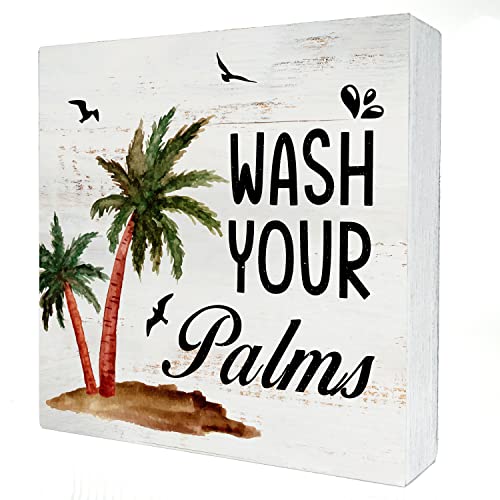 Wash Your Palms Wood Box Sign Home Decor Rustic Bathroom Quote Wooden Box Sign Block Plaque for Wall...