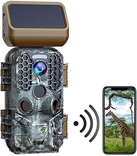 Solar Power WiFi Bluetooth Trail Camera 30MP 4K Native Game Camera Waterproof Hunting Camera with Night Vision Motion Activated for Wildlife Monitoring