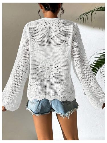 Milumia Women's Hollow Out Long Sleeve Crochet Cardigan Tie Front Knitted Sweater Tops3