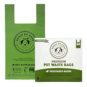 Doggy Do Good Premium Pet Waste Bags (Gusseted) 60-Count, Vegetable-Based Dog Poop Bags, with Easy-Tie Handles (Green)