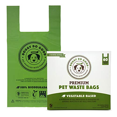 Biodegradable Dog Poop Bags | Compostable Dog Waste Bags with Handles | 100% Plastic Free, Unscented, Vegetable-Based & Eco-Friendly, Thick & Leak Proof, Easy Detach & Open | Standard Size | 60 Count