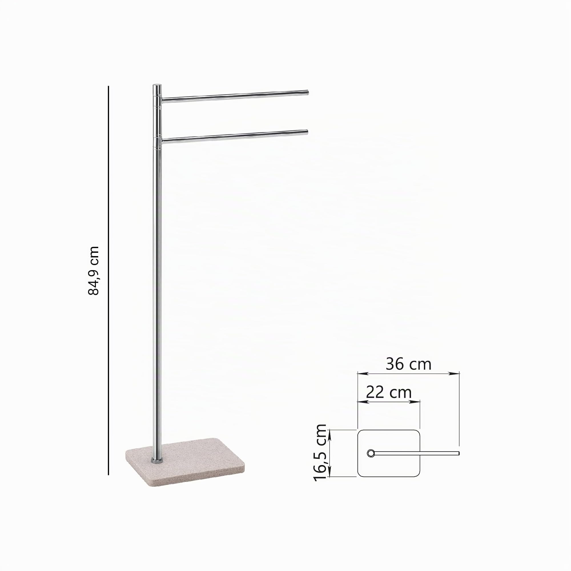 Gedy ARTU Toallero de pie para baño con 2 Brazos, Cromo-Beige, Acero INOX y Base en Resina y Arena, 16,5 x 36 x 84,9