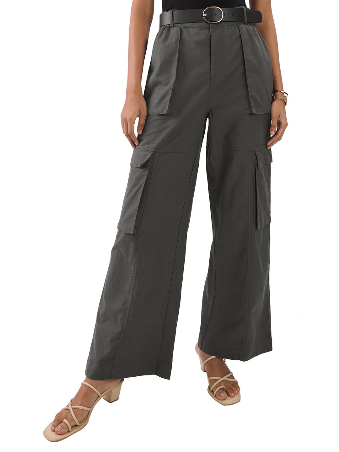 The Souled StoreWomen and Girls Buttoned Wide Leg Fit Cotton Linen Pants