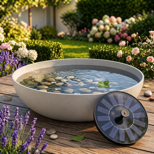 Kit de fontaine solaire d'extérieur - Profondeur : 45 cm - Bol gris - Comme fontaine de jardin