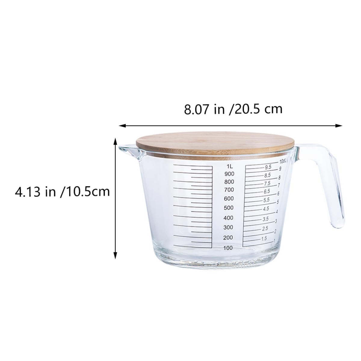 Vaso con Tapa de Madera Medidor Resistente al Calor Reutilizable y Fácil de Limpiar de Vidrio para Medir Líquidos y Aceites Cocina