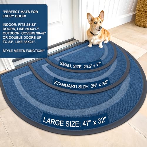 Image of OLANLY Half Circle Door Mat Indoor Outdoor Entrance Welcome, Waterproof All-Season, All-Weather Doormat, Sturdy Natural Rubber, Low Profile, Easy Clean Patio Porch Entryway Mat, 58x23, Light Blue