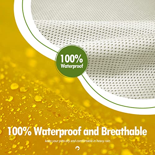 Zellar Hunderegenmantel mit Kapuze & Kragenloch & Sicheren Reflektierenden Streifen, Ultraleichte Atmungsaktive 100% wasserdichte Regenjacke für Mittelgroße bis Große Hunde, Gelb, 5XL