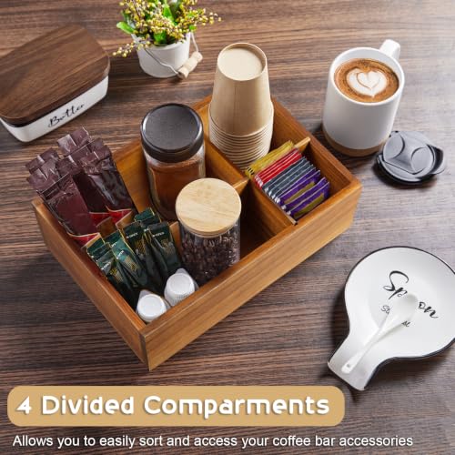 Image of ALELION Acacia Wood Coffee Station Organizer - Wooden Coffee Bar Accessories Organizer with Removable Dividers for Pods Condiment Syrup Tea Cups Stirrers - for Farmhouse Coutertop Decor