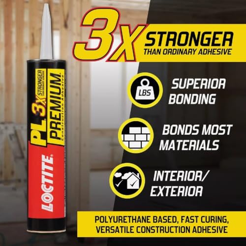 Image of Loctite PL Premium Polyurethane Construction Adhesive, Versatile Construction Glue for Wood, Concrete, Metal & More - 28 fl oz Cartridge, Pack of 1