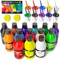 Nicpro 14 Colors Large Washable Paint for Kids 8.45oz/250ml, Non Toxic Children Tempera Finger Paints with Paint Brushes, Cups and Sponge for Art, Poster, School, Classroom, Craft DIY, Children