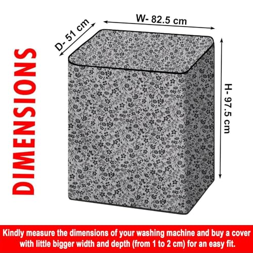 Image of The Furnishing Tree Semi-Automatic Top Load Washing Machine Cover | Waterproof & Dustproof | Easy to Clean | Durable & Washable, Monochrome Floral Vine Print Polyester (51x82.5x97.5 CM)