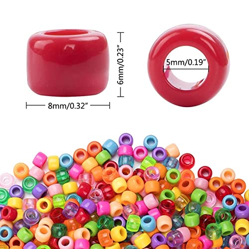 BAKHK 1000 kusů barevných perel k navlékání velký otvor akryl korálky pro kutilské perly 20 barev čiré Pony Beads pro náhrdelníky, náramky, výrobu šperků