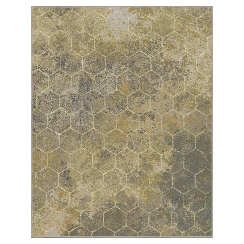 Area Rugs 8x10 for Living Room Bedroom, Modern Abstract Honeycomb Geometric Design, Machine Washable Rug, Large Soft Low Pile Floor Cover with Non Slip Backing for Dining Room, Brown/Tan