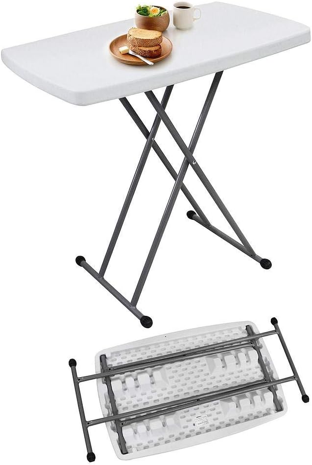 Todeco - Adjustable Folding Table, Compact and Foldable Table - Material: HDPE - Top surface: 76 x 50 cm - 29.9 x 19.7 x 20/24.8/29.1 inch, White
