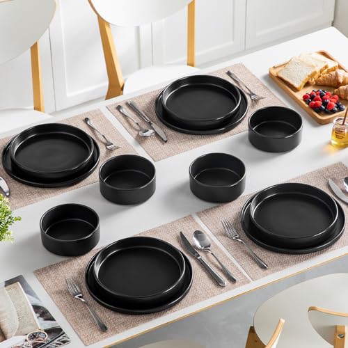 vancasso Venus Dinner Set for 4, Black Glaze Plates and Bowls Set, 12-Piece Stoneware Dinner Set with 4-Piece 10.5in Dinner Plate, 730ml Cereal Bowls and 1000ml Pasta Bowls, Modern Style - Image 9
