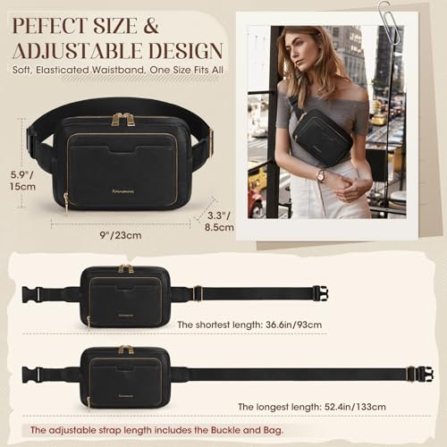 Image of RAINSMORE Fanny Packs for Women, Leather Belt Bag Waterproof Everywhere Crossbody Waist Pack with Adjustable Strap Retro Sling Chest Bag for Work Running Travel Party, Black