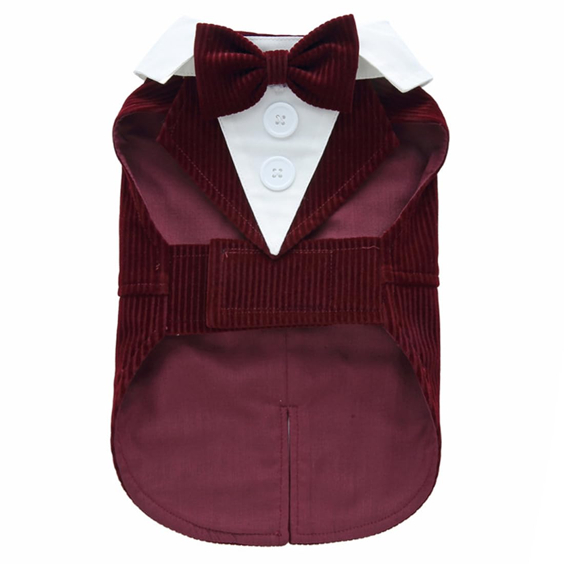 DOTEYAYP Puppy Velvet Tuxedo with Detachable Bowtie Prom Wedding Formal Wear Prince Costume for Small Dog (X-Small, Wine Red)