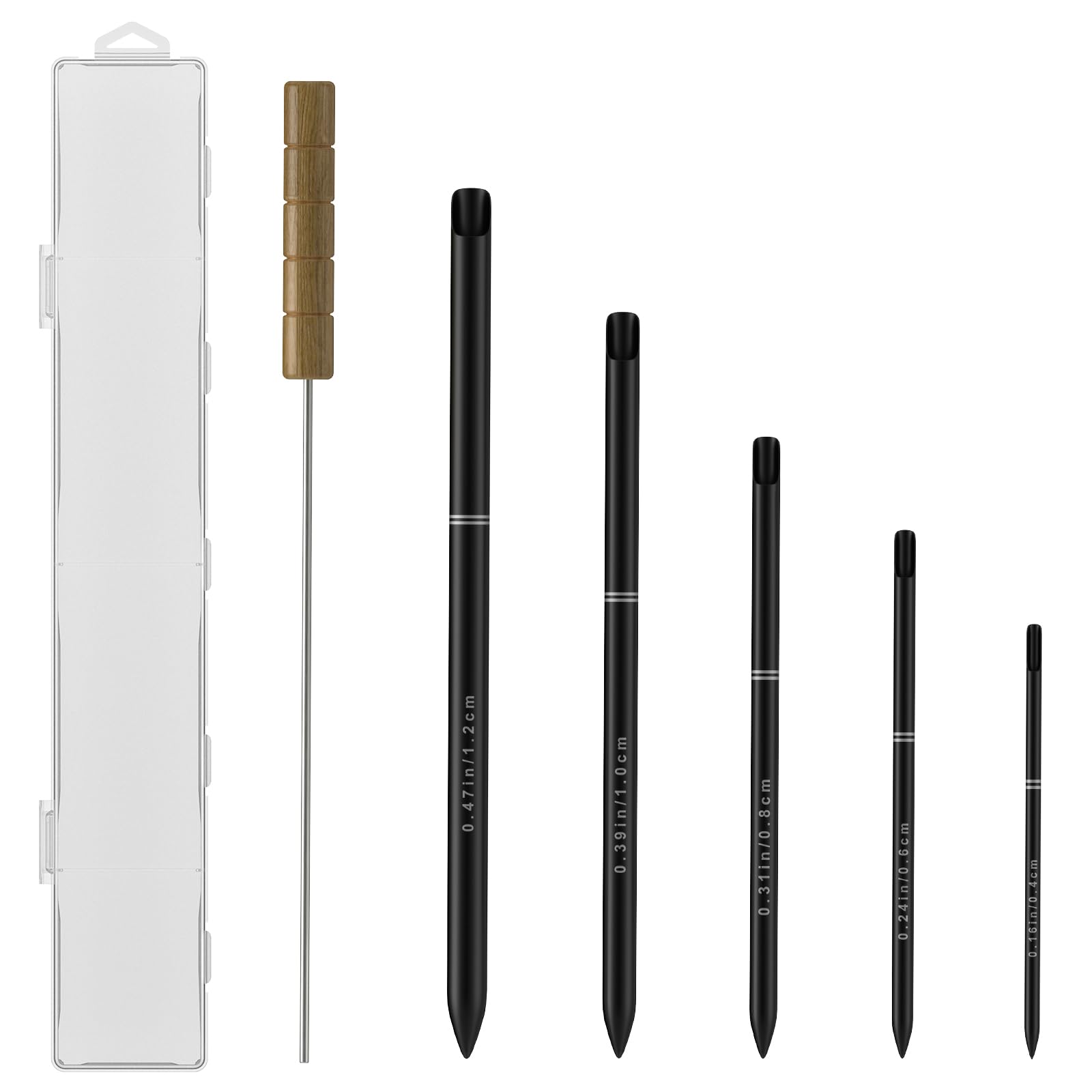 Rope Splicing Tool Kit, Rope Splicing FID Kit for Double Braid Eye Line,Stainless Steel Line Braiding Set Tool Include 5 Sizes (0.16-0.47") Fids and 1pcs Pusher(Black)