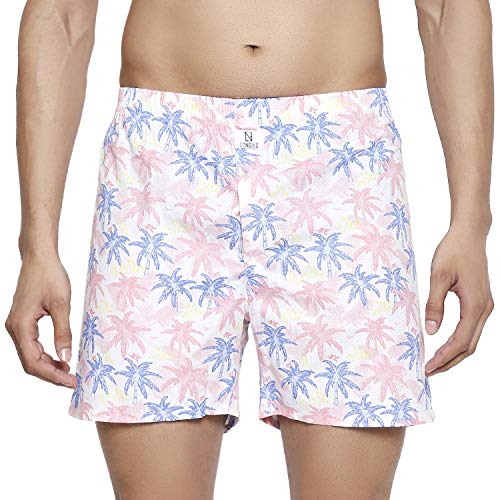 Image of Longies Men's Pure Cotton Regular Printed Boxer Shorts (Pack of 3) (LGBOXPO3V001 Whitebeach,WhiteFloral,Blue M)