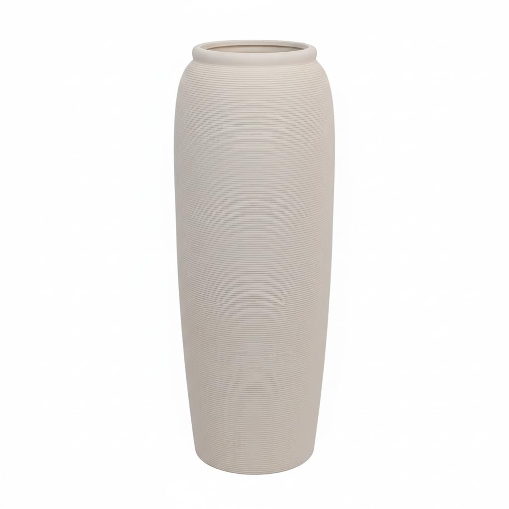 Rowen Homes Grey Solis Floor Standing Stone Vase (51×18Cm) - Tall Ceramic Statement Piece For Flowers Or Fake Plant, Modern Home Decor For Living Room - Luxury Interiors By (Large)