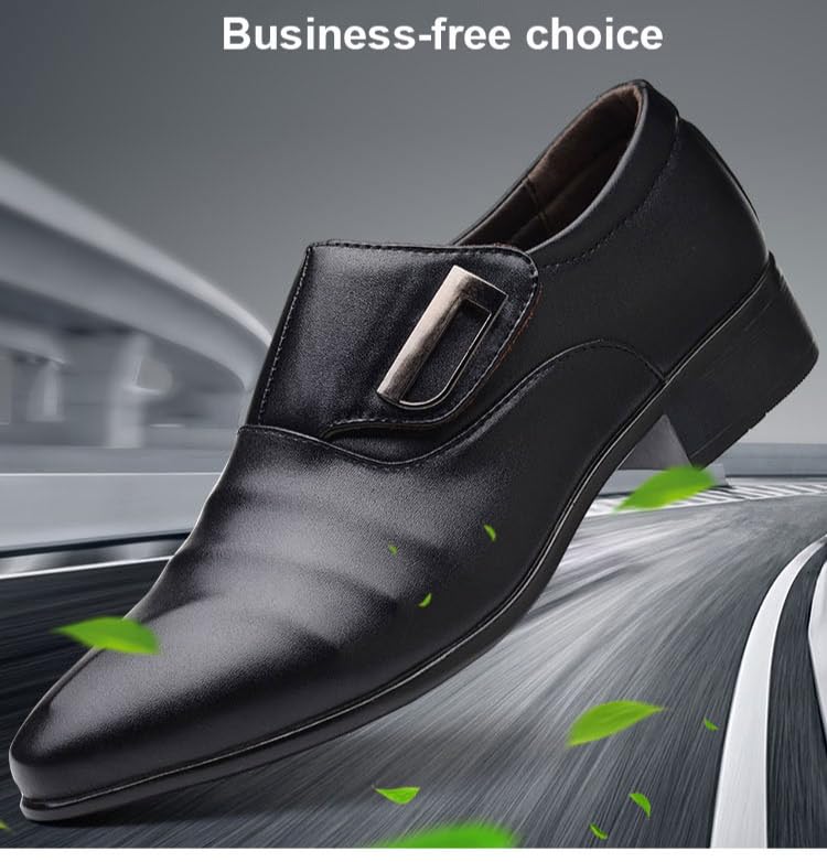 Mokcoliy]【Business Oxford Shoes Men's Pointed Toe Dress Shoes with Breathable PU Upper, Formal Office Shoes for Business Trips, Non-Slip Comfortable Footwear for Weddings & Casual Events Black2