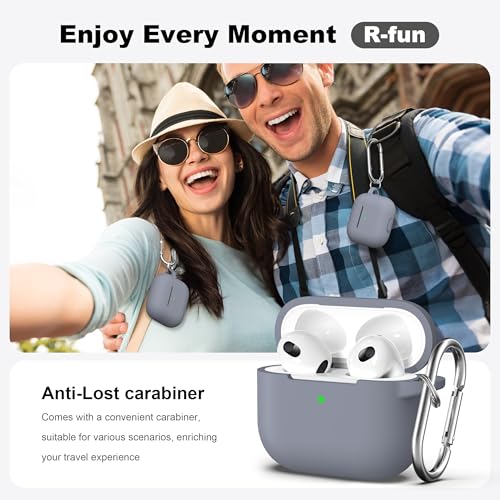 Image of R-fun Compatible with AirPods 3 Case Cover, Silicone Protective Accessories Skin with Keychain Compatible with Apple AirPod 3rd Generation 2021 for Women Men Girls Boys,Front LED Visible,Dark Grey