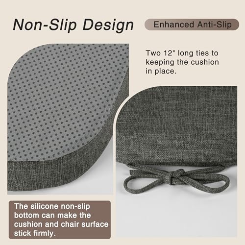 Image of OVOV 14x14 Chair Cushions for Metal Dining Chairs Set of 4 Dark Grey | Non Slip, Washable Removable Cover with Ties, Textured, for Dining Room, Kitchen Cafes Bistro Patio, Stackable Chairs