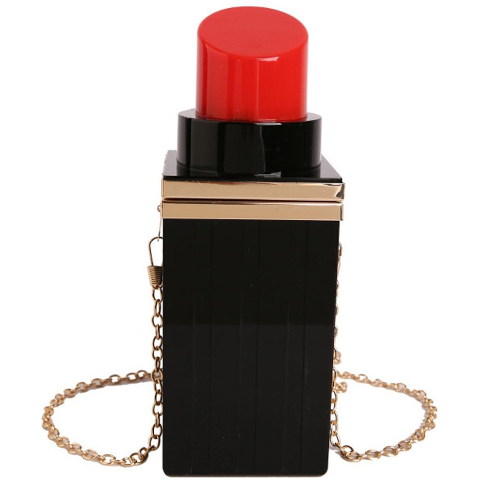 Sslvya Womens Novelty Lipstick Shape Shoulder Bag with Metal Chain, Large Capacity Satchel Handbag Clutch Purse for Evening Casual Use