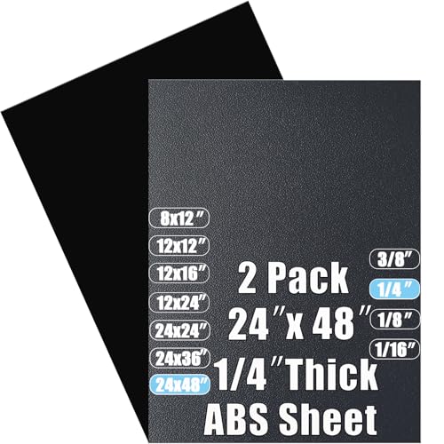 ABS Plastic Sheet 1/4 Inch Thick 24" x 48" (2-Pack),Two-Sided Heat Moldable Panel (Thermoplastic Textured Front &amp; Smooth Back), Black Thermoform Board Great for DIY Projects, Decor, Handcrafts