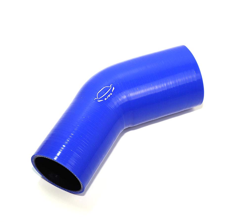 LTI Universal 63 mm a 76 mm 4 capas reforzadas de alto rendimiento 2.5"-3" ID 45 grados codo reductor manguera de silicona (2.5"-3" azul)