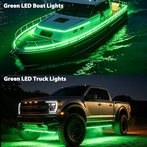 Image of SuperLightingLED IP68 Waterproof Green LED Strip Light, 24V 5m /16.4ft Bright Dimmable & Cuttable 600 LEDs Flexible Silicone LED Rope Light for Sauna, Patio, Marine & RV Use (Green)