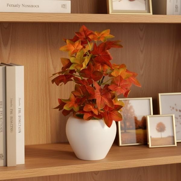 Image of fancymart Artificial Plant Leaves in Apple Pot (30 cm Height) | Small Potted Plant for Office Desk | Home Decor for Living Room | Cafe & Restaurant Table Decoration