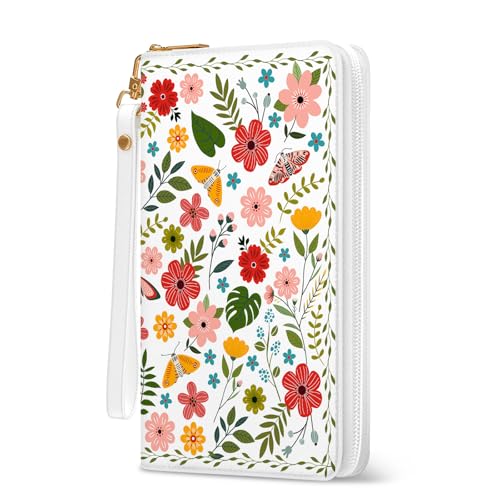 Womens Wallet, RFID Blocking Wallets for Women with 10 Card Slots & ID Window, Ladies Purse with Hand Strap Zip