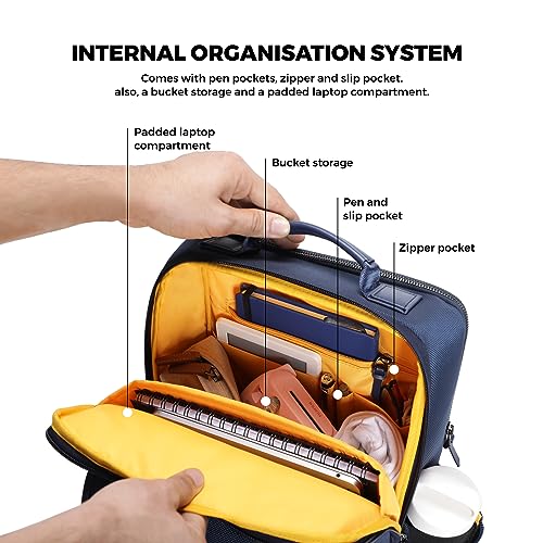 MOKOBARA Unisex-Adult The Backpack Pro Blue Vegan Leather Water Resistant Laptop 15.6Laptop Compartment Work Backpack 21L 2022 - Model One Size Medium Deep Dive4