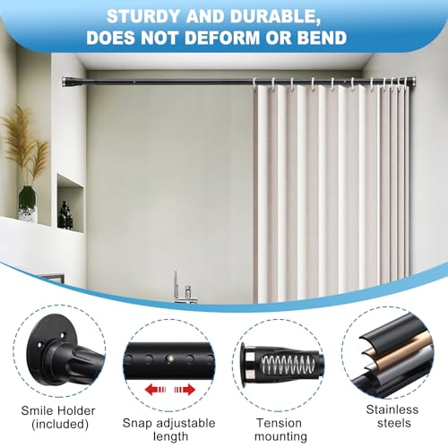 Image of Tension Curtain Rod, 42 to 72 inch Adjustable Heavy Duty black shower curtain rod for bathroom Closet Windows