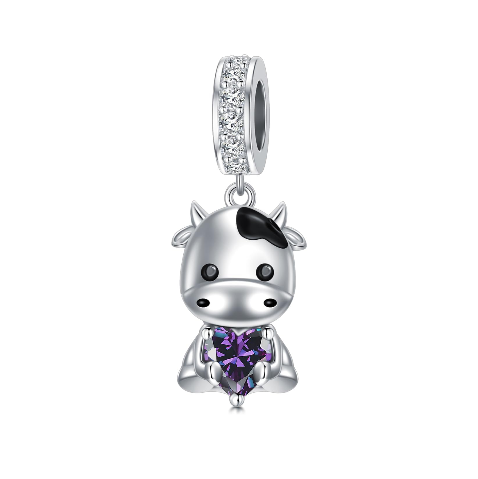 ROMANTICWORK Kuh Charm aus 925er Sterlingsilber, Geburtsstein für 1–12 Monate, Kuh Charm für Kuh Armbänder, Kuh Perle, Kuh Schmuck für Frauen, Kuh Liebhaber