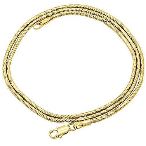 The Bling Factory 2Mm Diamond-Cut 14K Yellow Gold Plated Round Snake Choker Chain Necklace, 16 Inches #TOP2