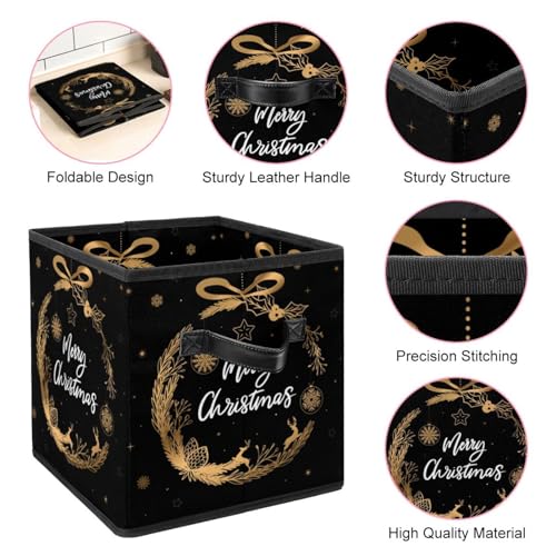 Panier à jouets et vêtements imprimé couronne de Noël dorée