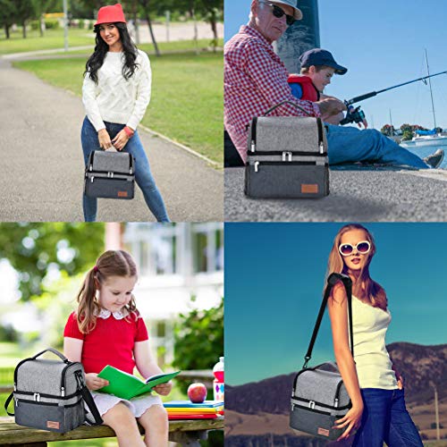 Lunch Box, STNTUS Lunch Bag, Insualted Lunch Box for Men Women, Leakproof Cooler Bag with Ice Pack, Adult Lunchbox for Meal Prep, Large Lunch Tote with Dual Compartment, Outdoor Lunch Cooler (Black)