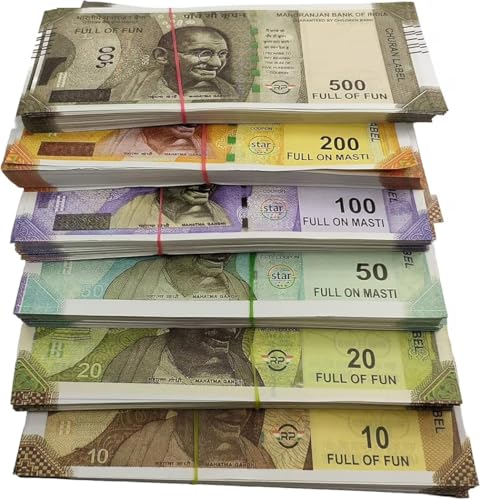 Image of Dummy Playing Money Notes Education Money(30*6=180 Note ) Lookalike Artificial Money for Kids to Play Note 10 20 50 100 200 500 Gag Toy(Multicolor) Artificial Currrency for Kids