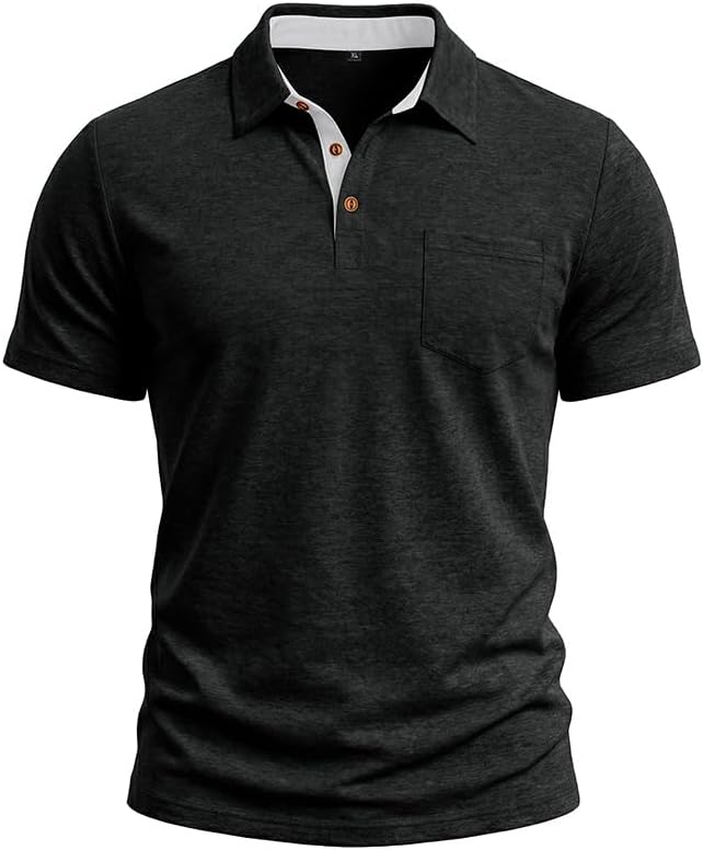 Ymosrh Men's Summer Polo Shirt Short Sleeve Solid Color Business Casual Tennis Golf Work Shirts, S-3XL