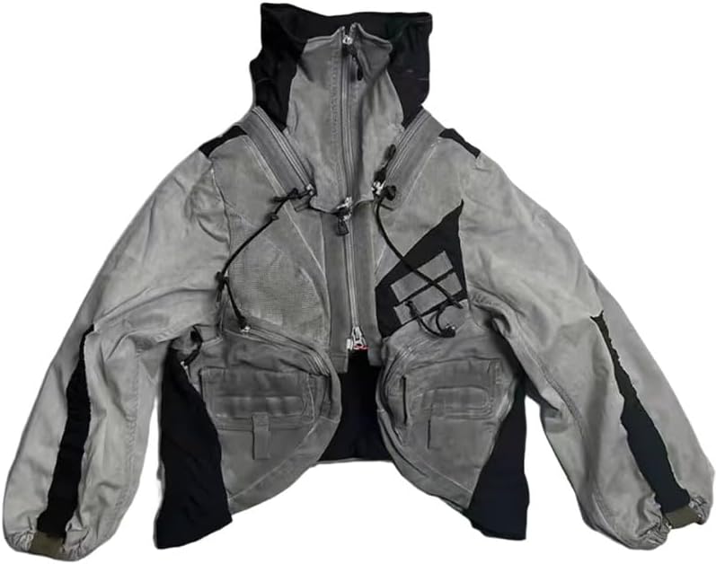 Multi Pockets Deconstructive Jacket Storage Net Cap Stacked Function Style Loose Short Coat for Men