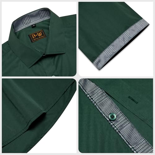 Barry.Wang Men's Short Sleeve Dress Shirts Casual Summer Button Down Business Formal Polyester Shirt Regular Wedding Party4