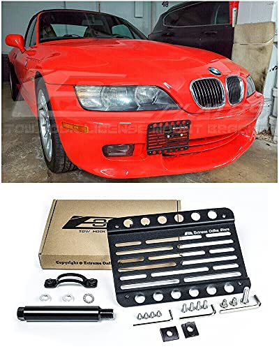 Extreme Online Store Replacement for 1996-2002 BMW E36 Z3 M-Sport Bumper Models | EOS Plate Version 1 Front Bumper Tow Hook License Relocator Mount Bracket Tow-034 (Mid Size)