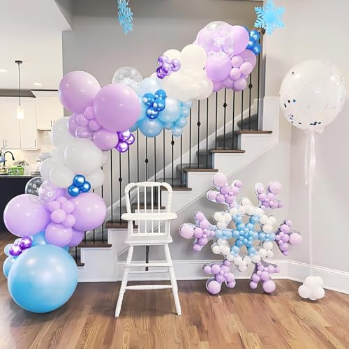 Miniatura 6 de Ousuga Globos Frozen 50 Piezas 12 Pulgadas Violeta Azul Blanco Con Copos De Nieve, Para Cumpleaños Navidad Año Nuevo Bautizo Decoración