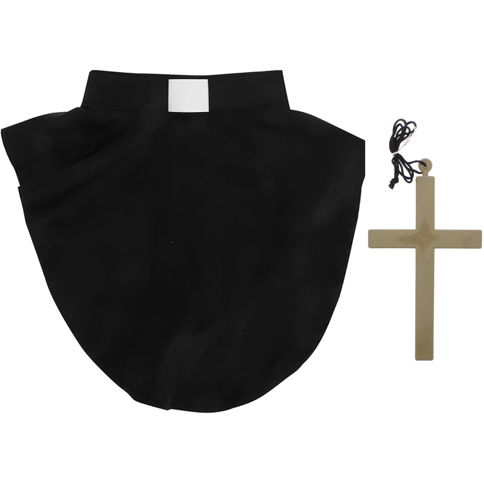 Zac's Alter Ego Religious Clergy Vicar Collar and Cross Necklace Costume, Black Cotton Collar, Traditional Monk Cross with Cord, Catholic Priest Accessories