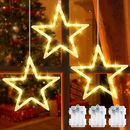Bzavor 30CM LED Weihnachtsbeleuchtung Fenster 3 Stück Weihnachtsdeko Fenster Beleuchtet,IP65 Weihnachtsstern Fenster,Weihnachtsstern Beleuchtet,Weihnachtsdeko Innen,Weihnachtsbeleuchtung Innen Fenster