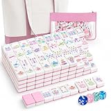 Soulchen 1.2 Inch Whimsical Tea Party American Mahjong Set, 168 Afternoon Tea Tiles with Large Tote Bag Clear Portable Pouch, Dice, Pastel Macaron Mahjong Game Night Travel Vacation Collection